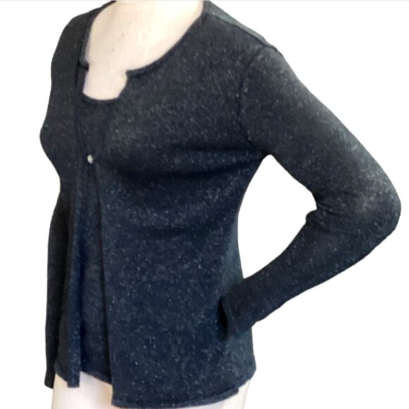 UNIFORM John Paul Richard Silk Blend Attached Twinset Top Black Sparkle 19Q - Picture 4 of 8